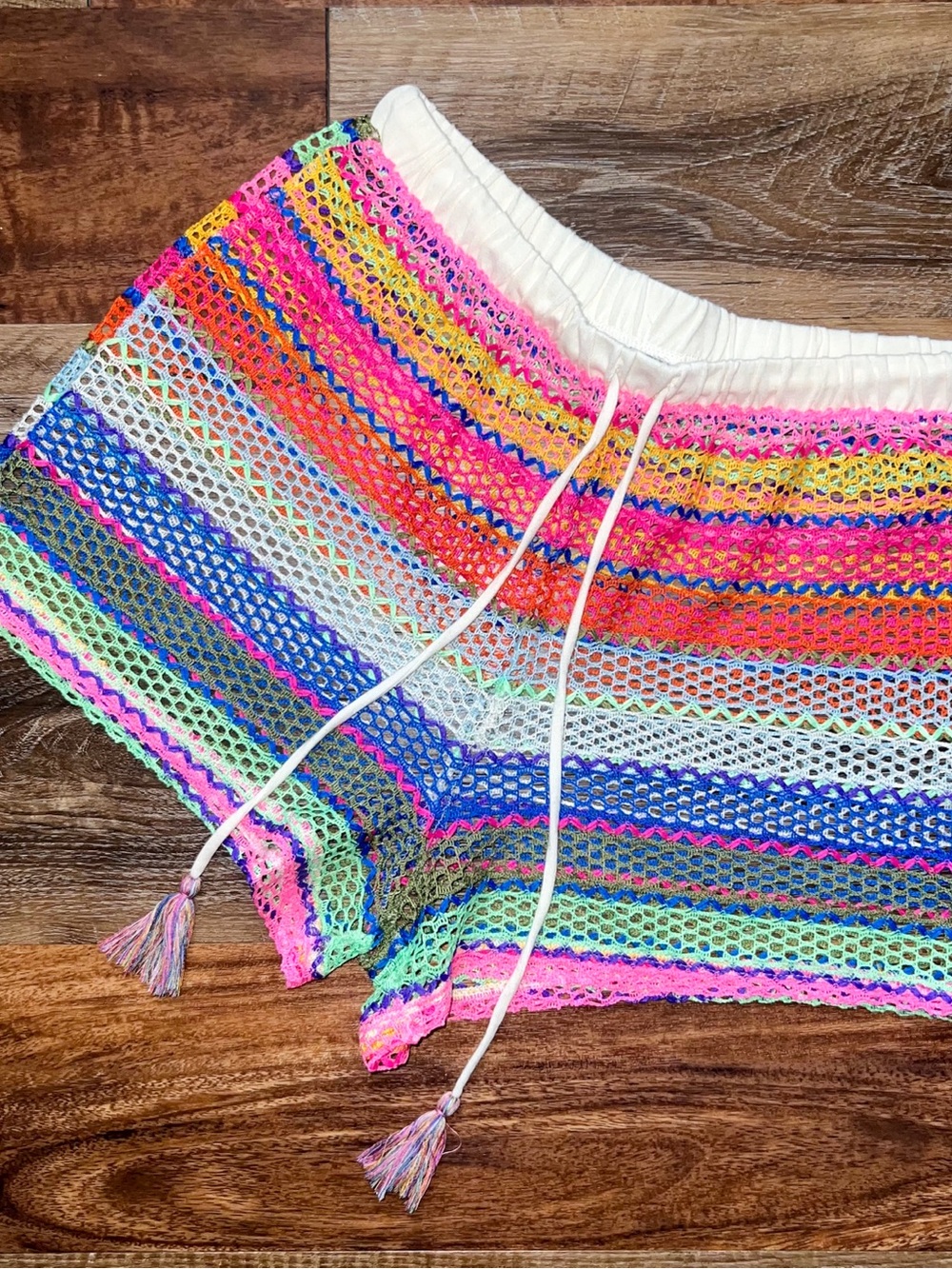 No Boundaries Colorful Crochet Knit Swim Shorts Coverup, Size S